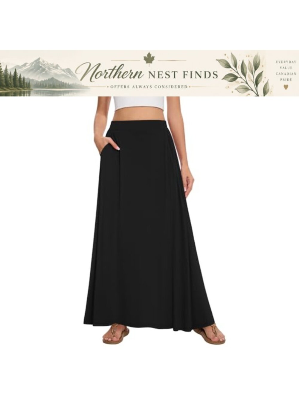 Womens Maxi Skirt Long Flowy A-Line High Waist Pockets Summer